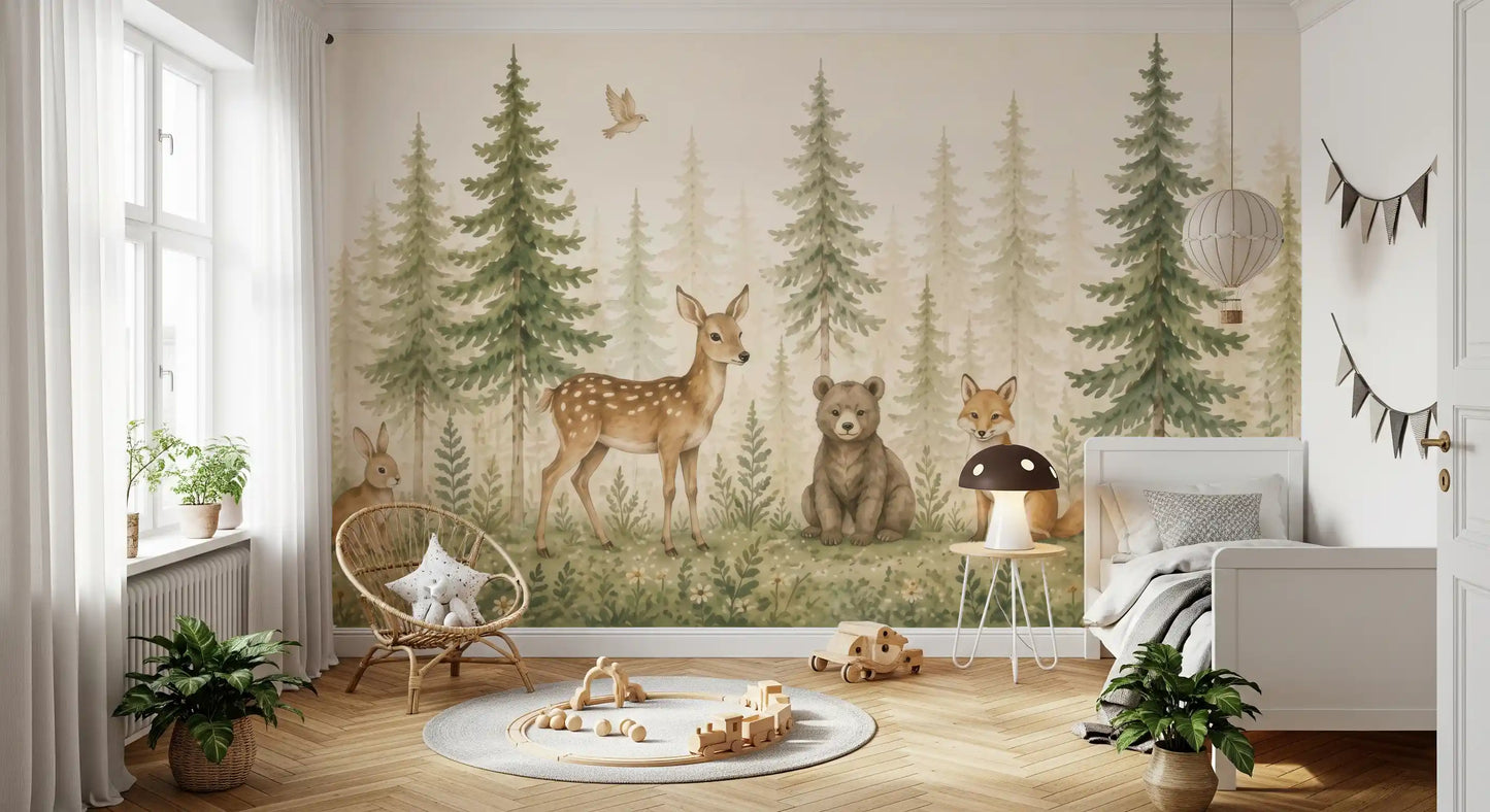 Whimsical Woodland Forest Friends Wall Mural