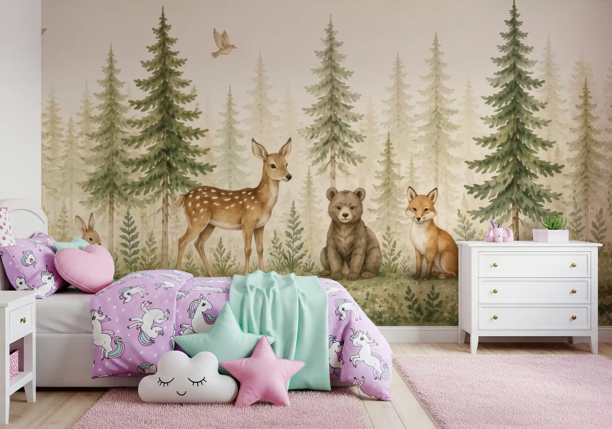 Whimsical Woodland Forest Friends Wall Mural