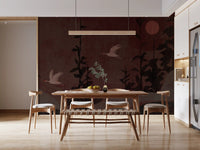 Chinoiserie Nightfall with Soaring Cranes Wall Mural