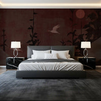 Chinoiserie Nightfall with Soaring Cranes Wall Mural