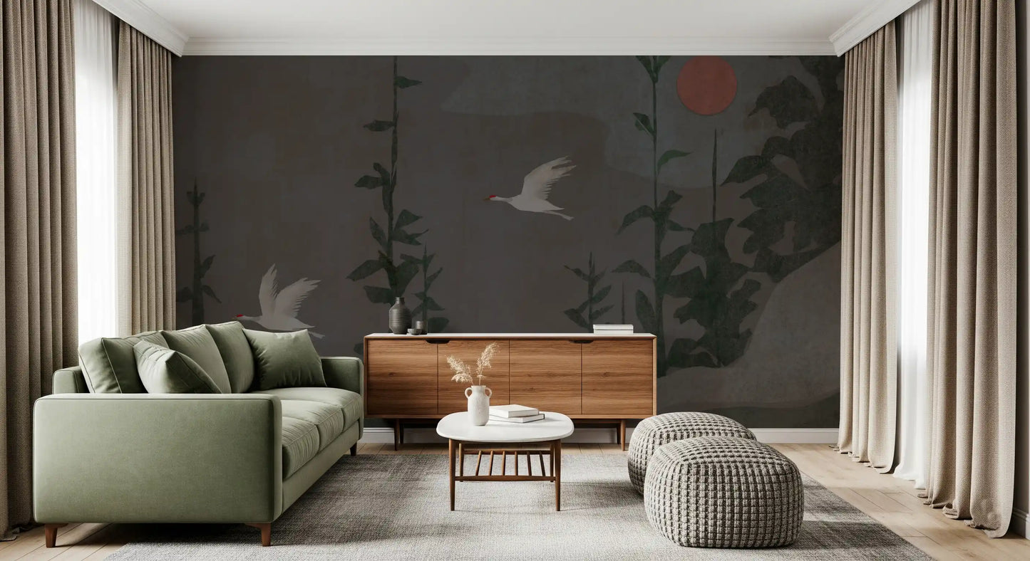 Flight of the Red Crowned Cranes Wall Mural