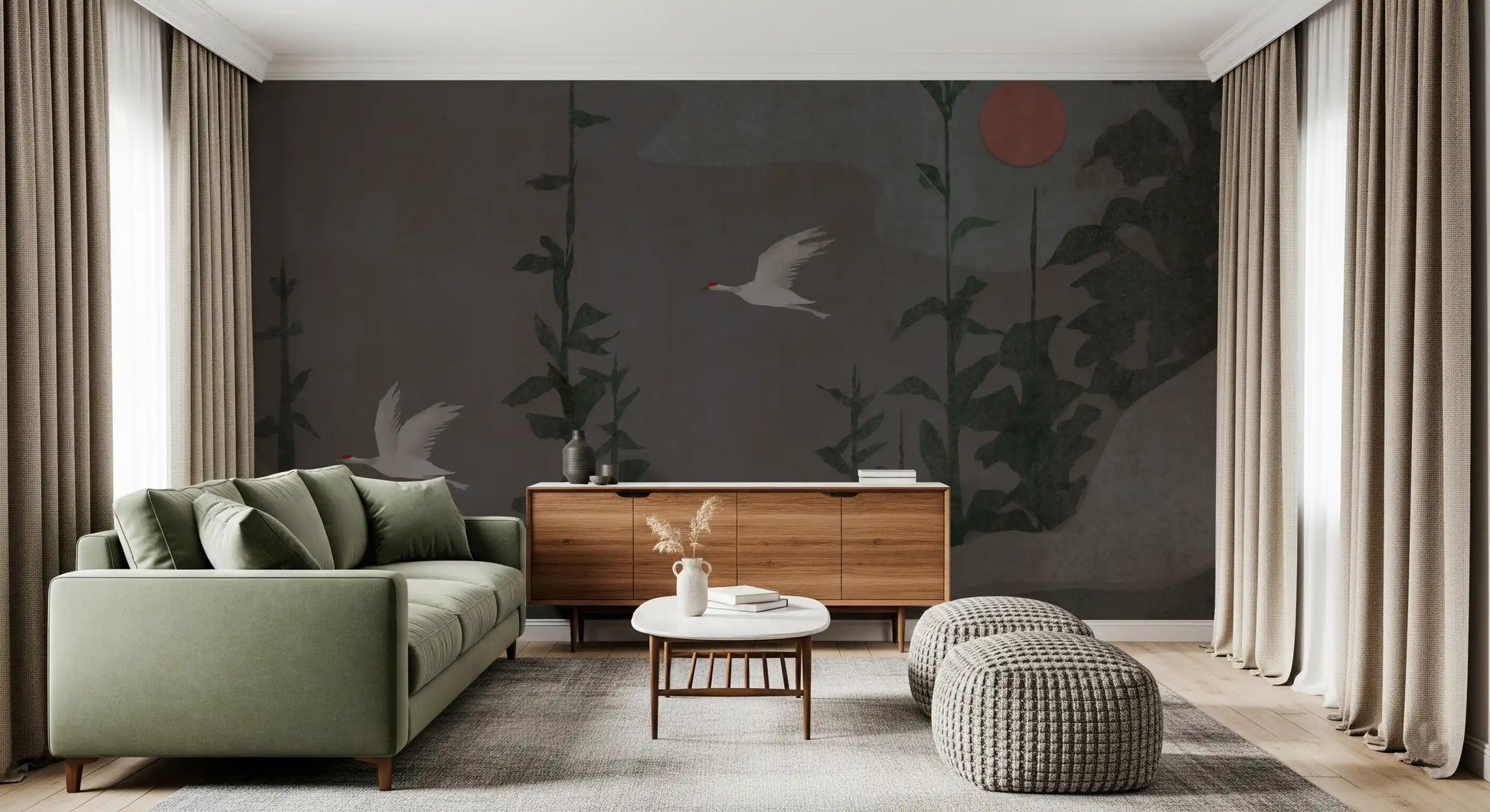 Flight of the Red Crowned Cranes Wall Mural