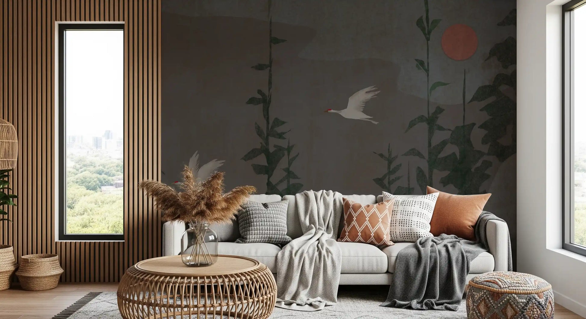 Flight of the Red Crowned Cranes Wall Mural