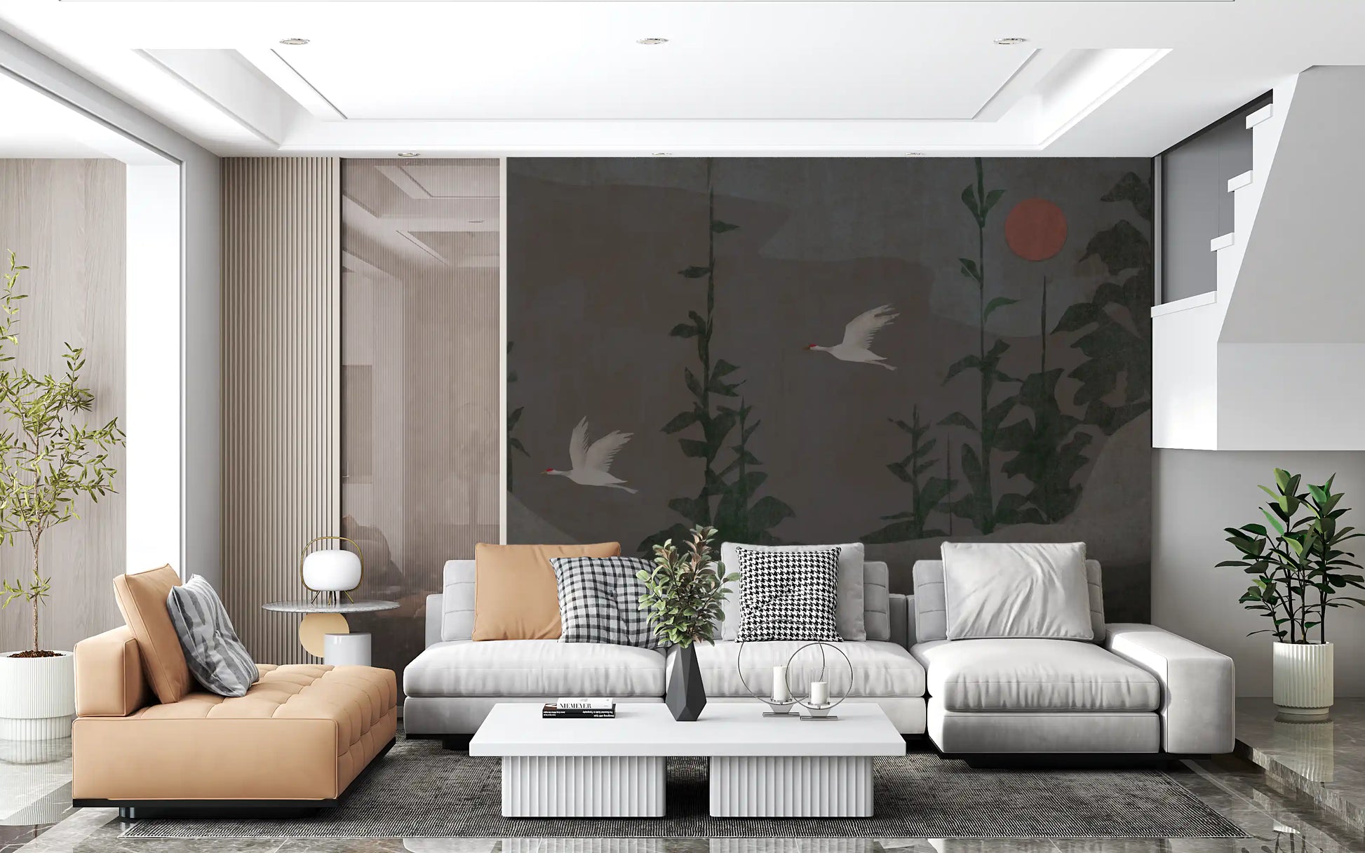 Flight of the Red Crowned Cranes Wall Mural