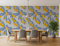 Lemon Branches Blue Leaves Wallpaper⁠