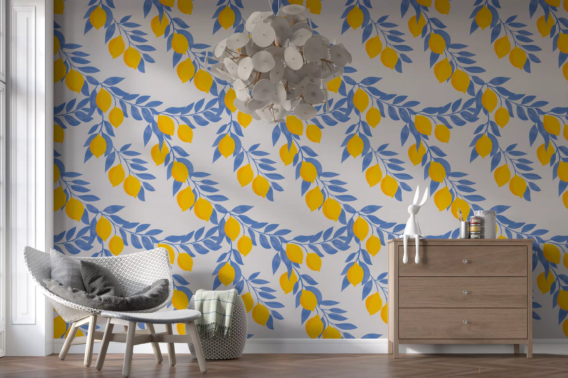 Lemon Branches Blue Leaves Wallpaper⁠