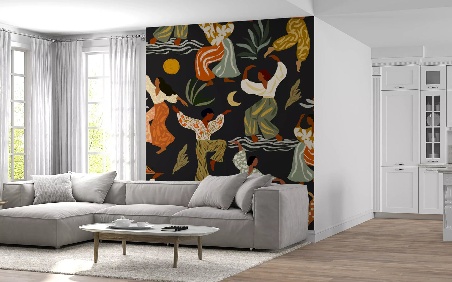 Earthy Boho Rhythms under Sun and Moon Wall Mural