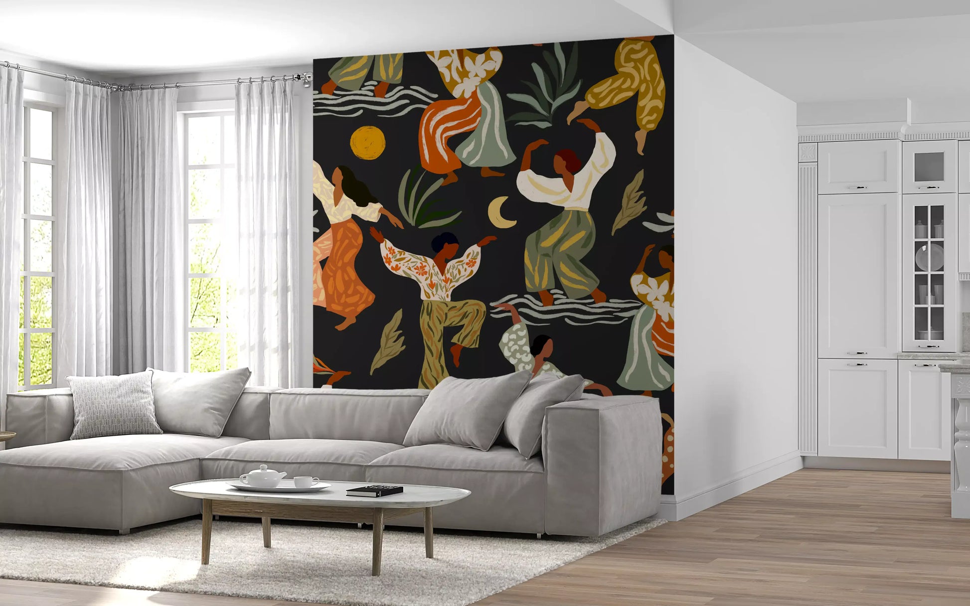 Earthy Boho Rhythms under Sun and Moon Wall Mural