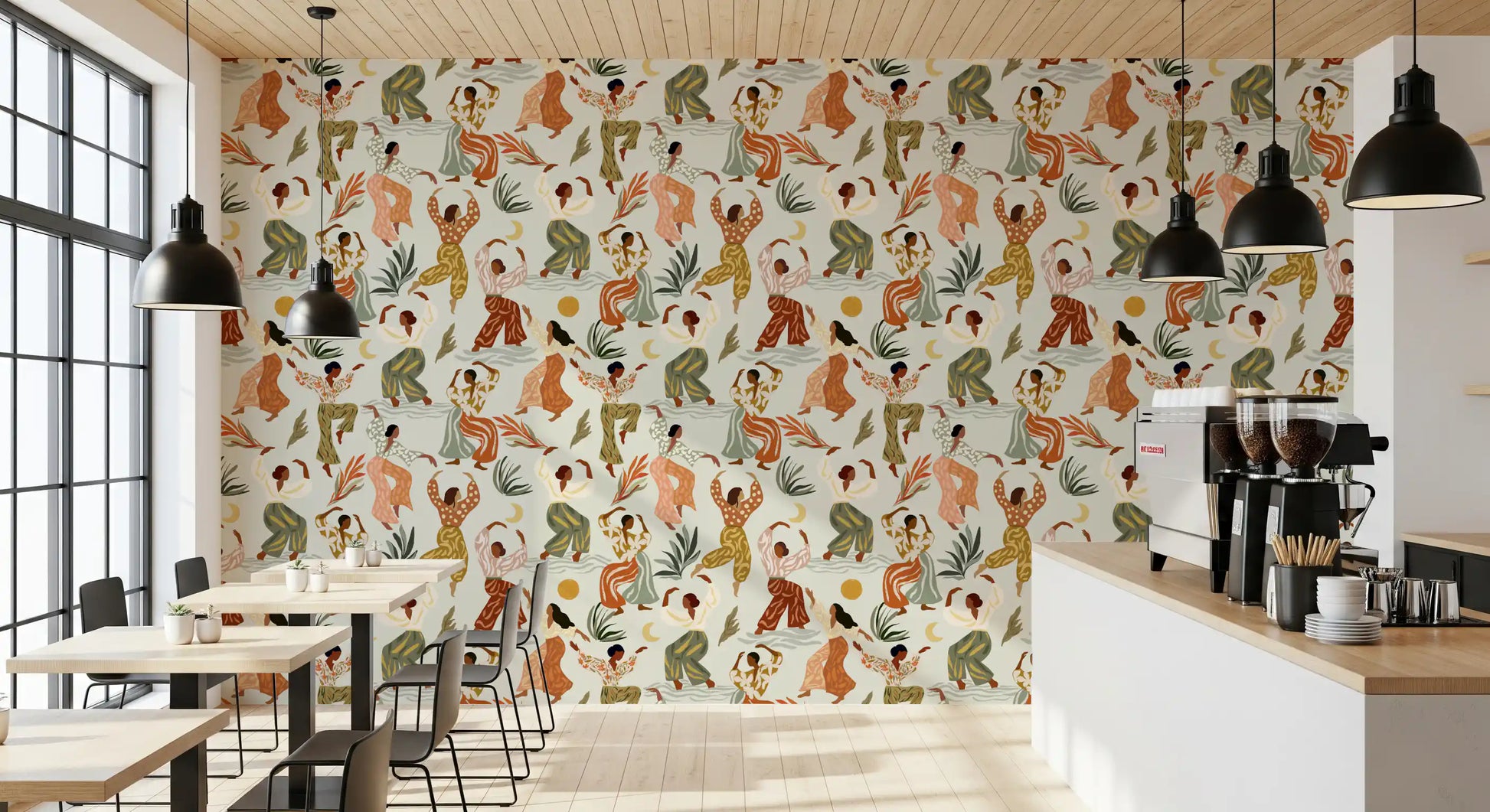 Earthy Boho Rhythms and Dancing Figures Wallpaper⁠