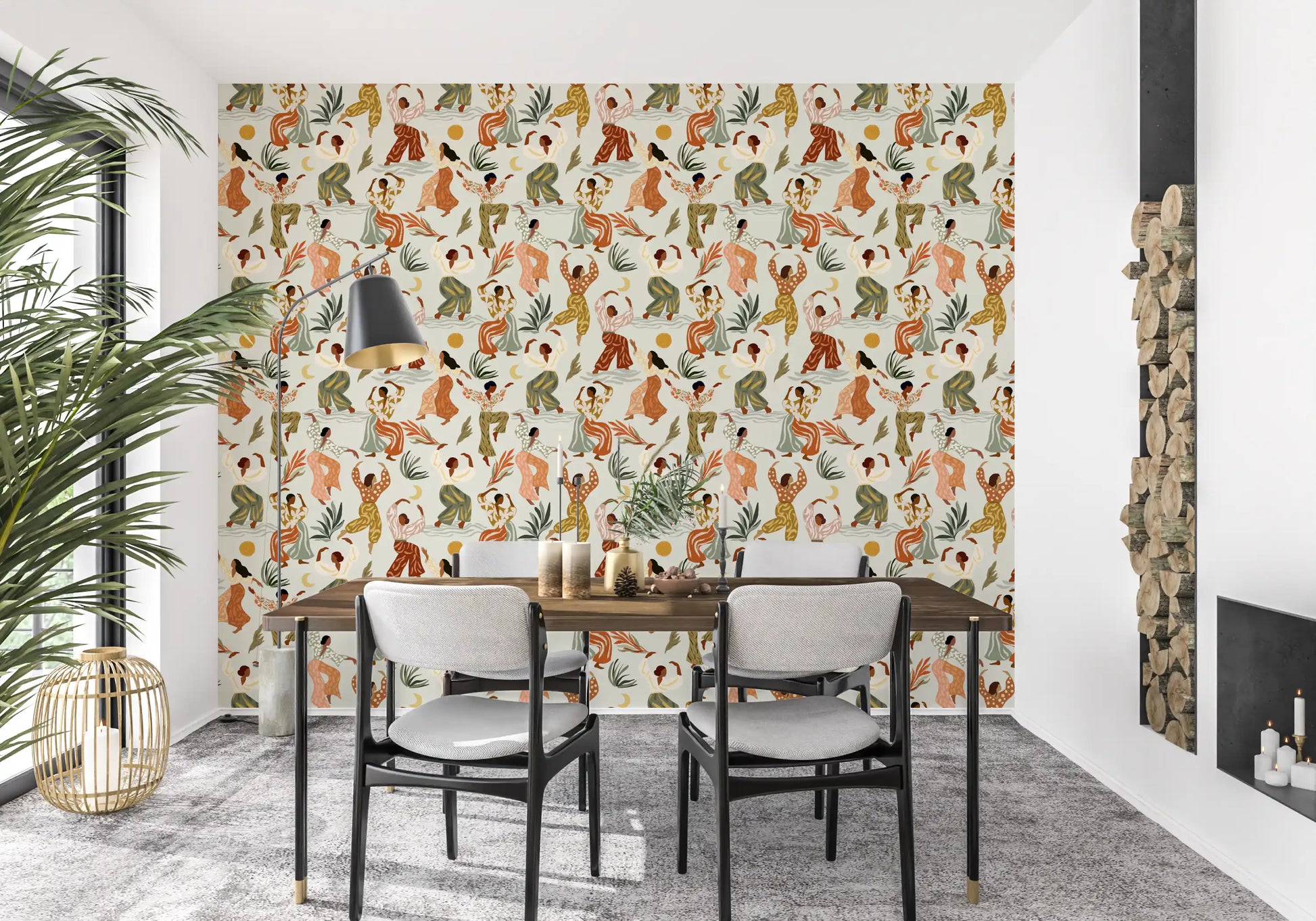 Earthy Boho Rhythms and Dancing Figures Wallpaper⁠