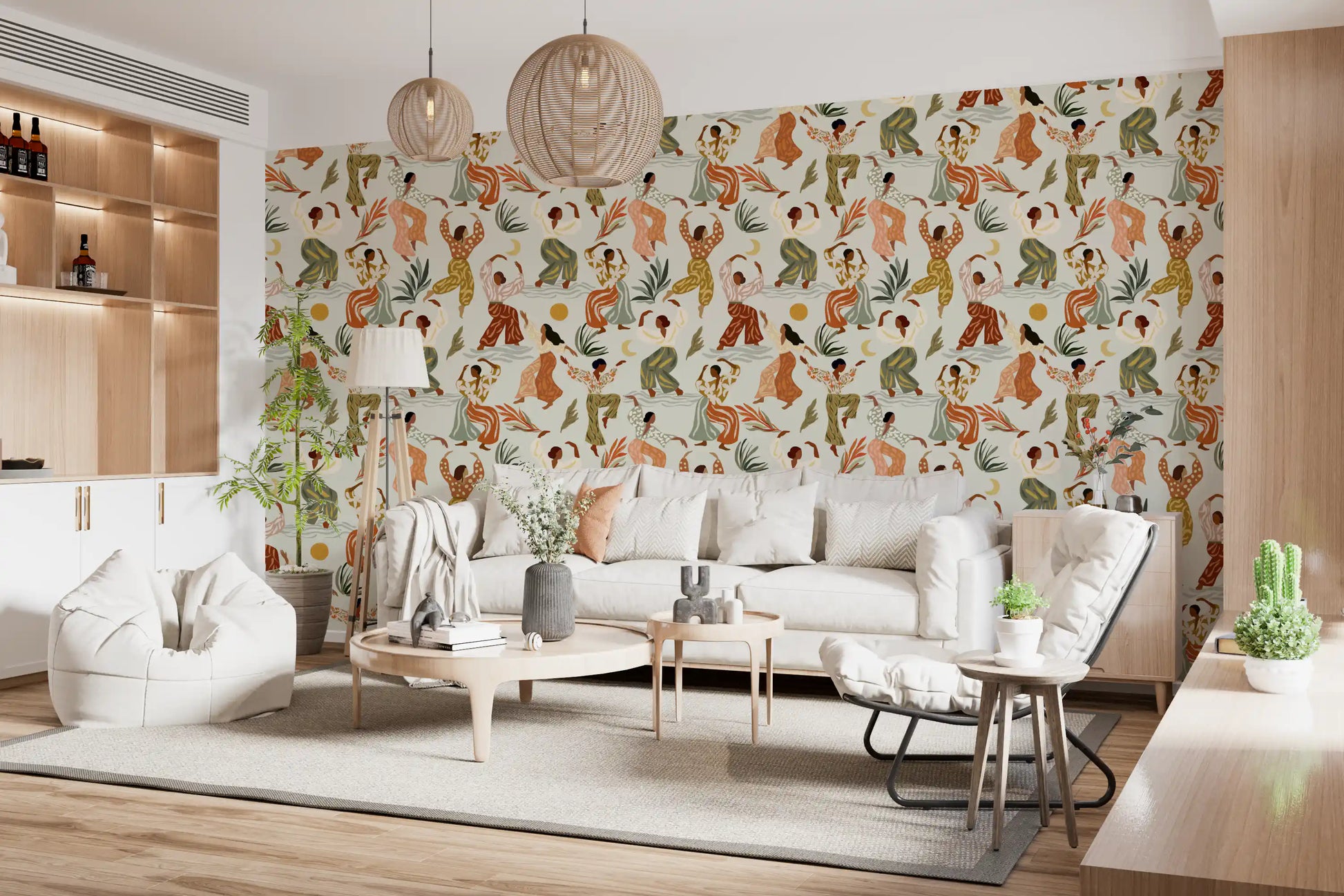 Earthy Boho Rhythms and Dancing Figures Wallpaper⁠