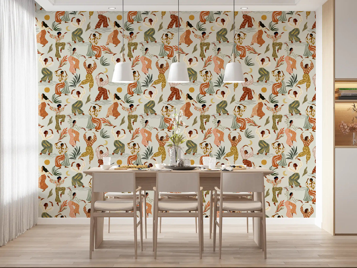 Earthy Boho Rhythms and Dancing Figures Wallpaper⁠