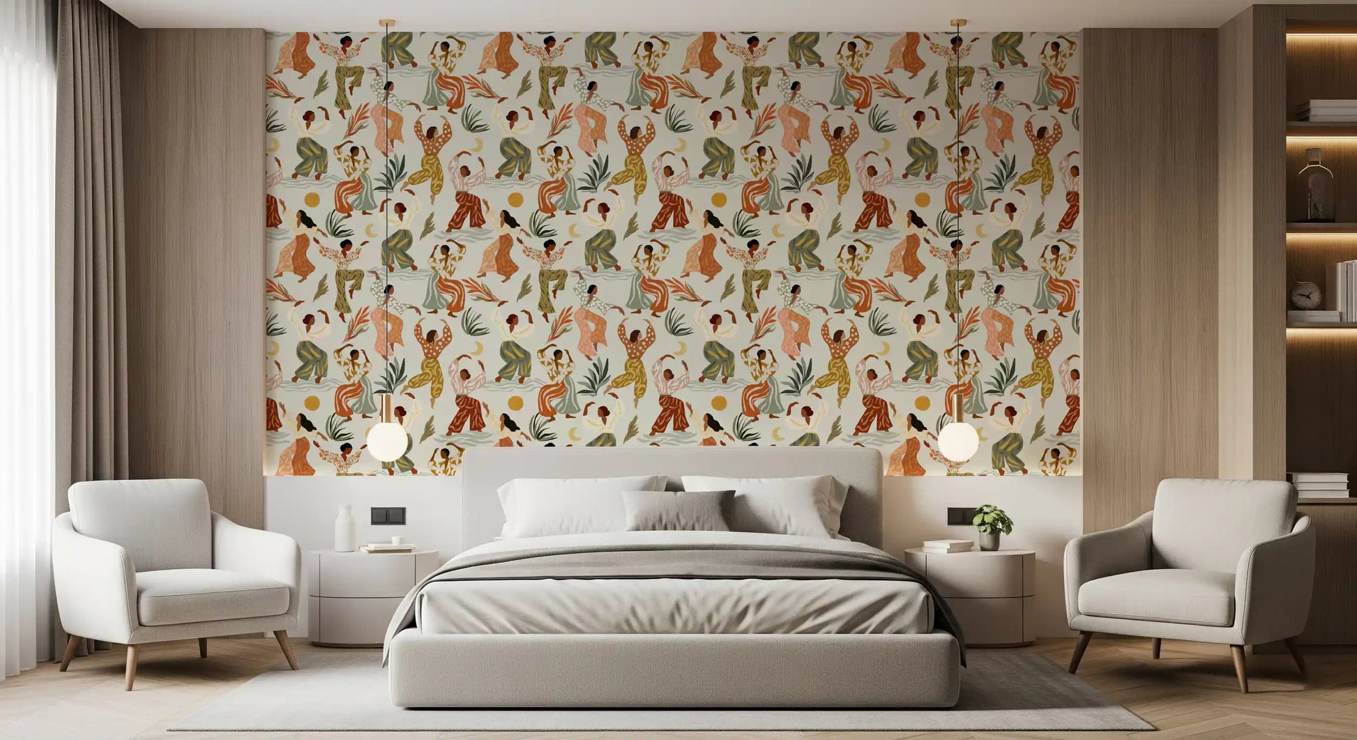 Earthy Boho Rhythms and Dancing Figures Wallpaper⁠