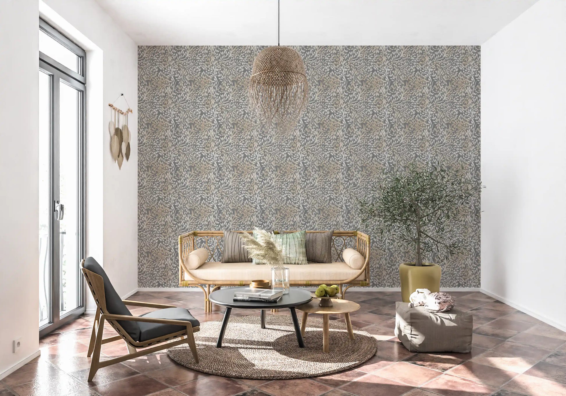Textured Woodland Birch Leaves Wallpaper⁠