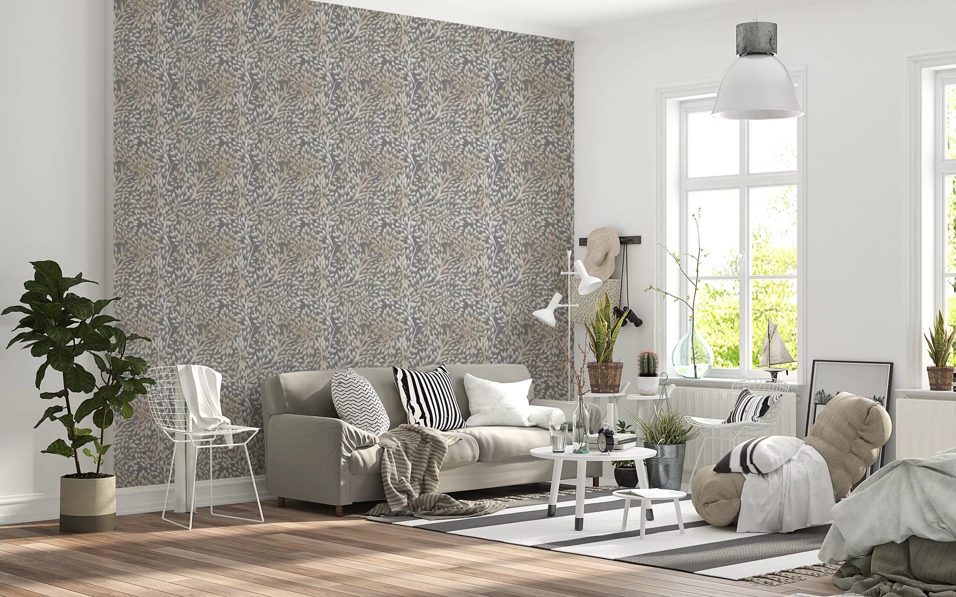 Textured Woodland Birch Leaves Wallpaper⁠