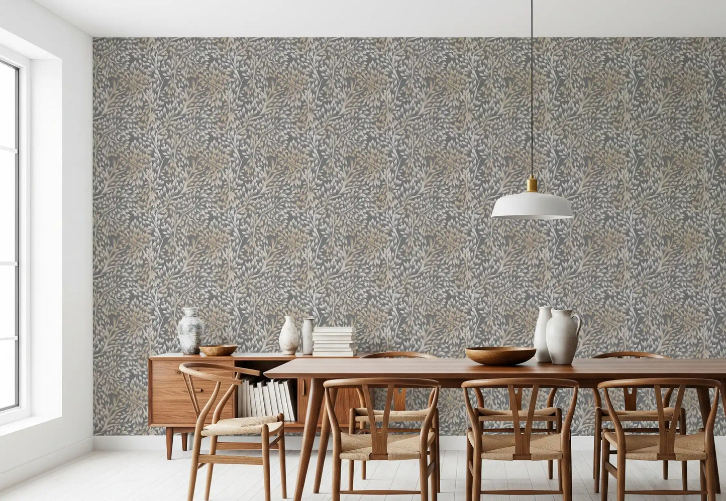 Textured Woodland Birch Leaves Wallpaper⁠