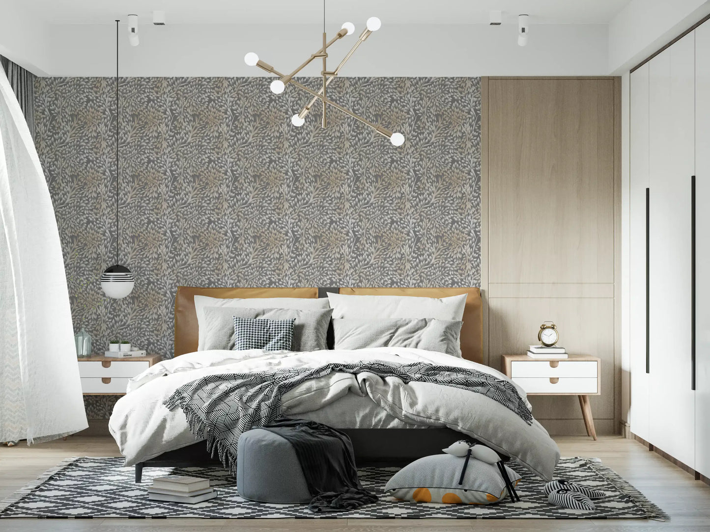 Textured Woodland Birch Leaves Wallpaper⁠