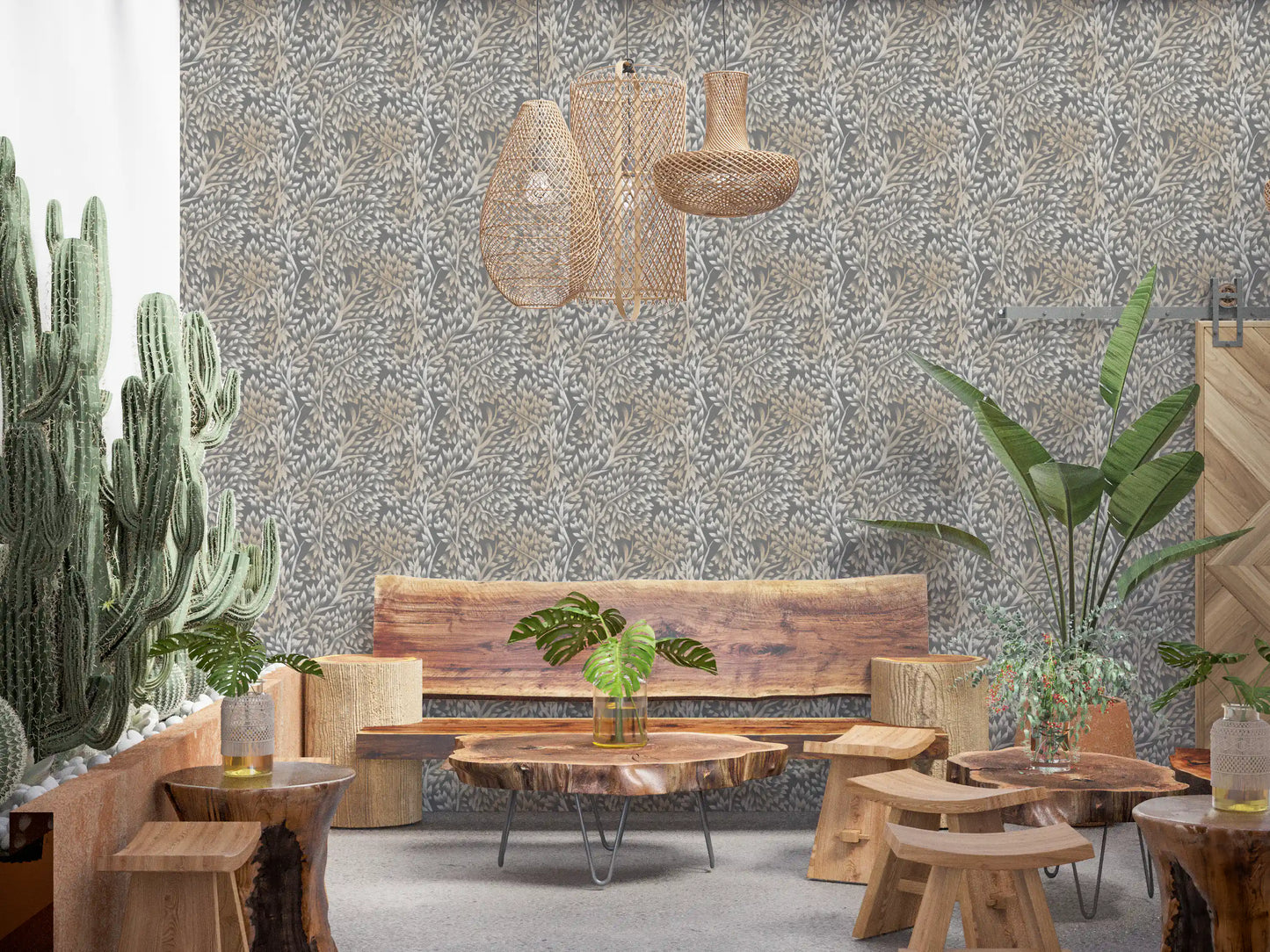 Textured Woodland Birch Leaves Wallpaper⁠
