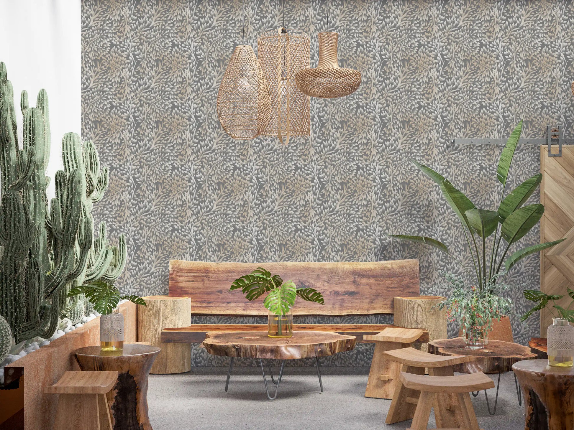Textured Woodland Birch Leaves Wallpaper⁠