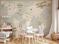 Antique Style Animal Cartography and Airships Wall Mural