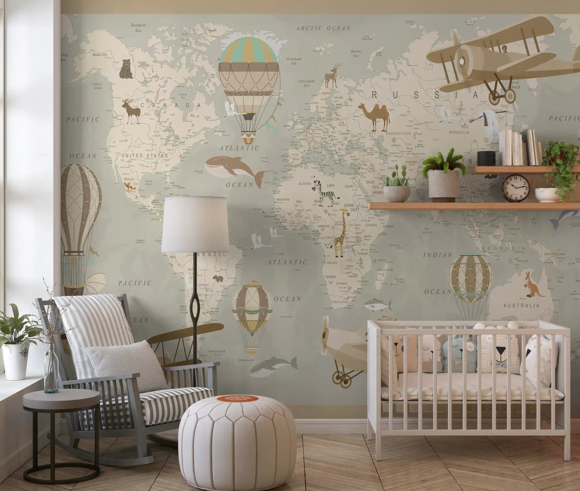 Antique Style Animal Cartography and Airships Wall Mural