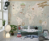 Antique Style Animal Cartography and Airships Wall Mural