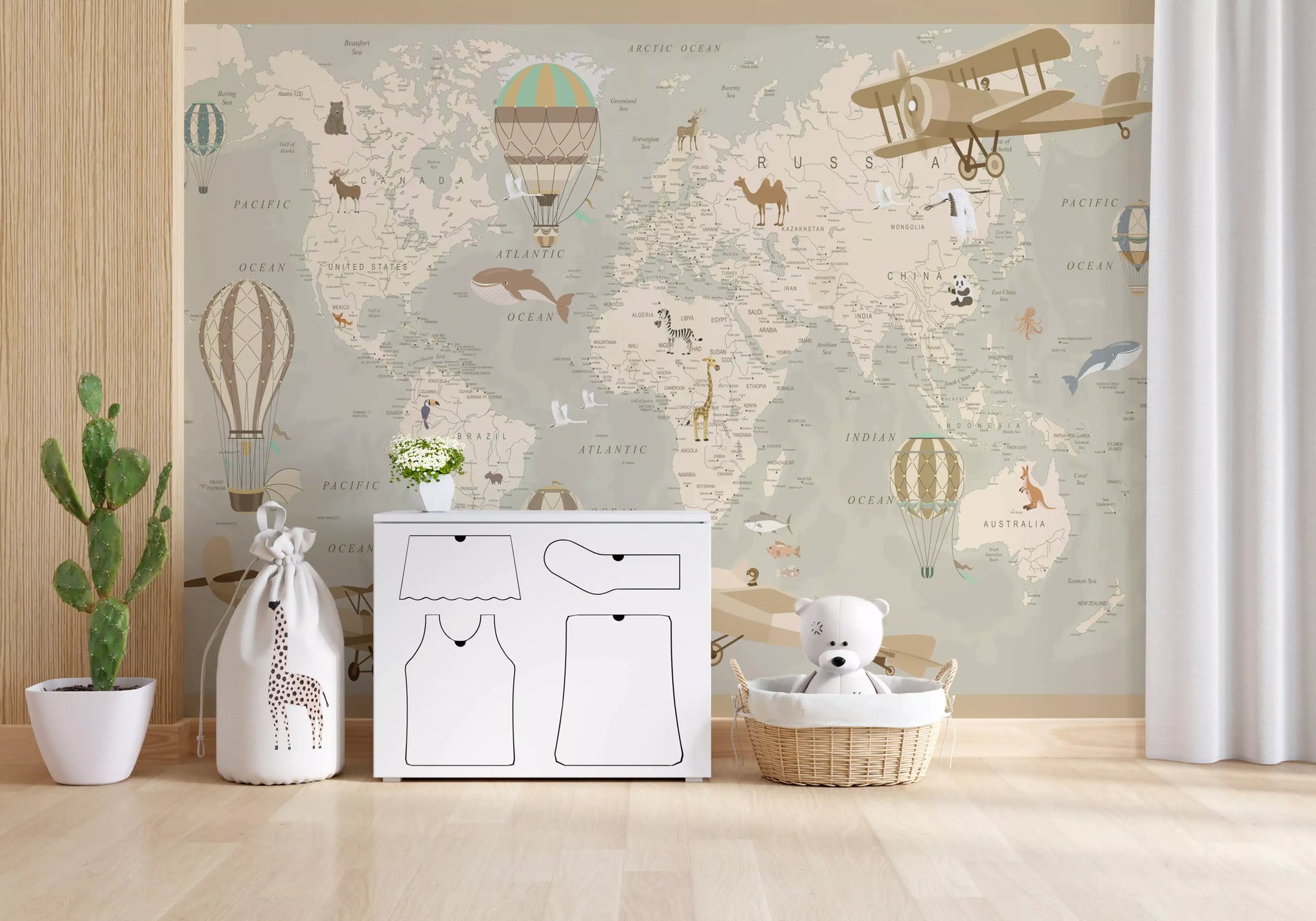 Antique Style Animal Cartography and Airships Wall Mural
