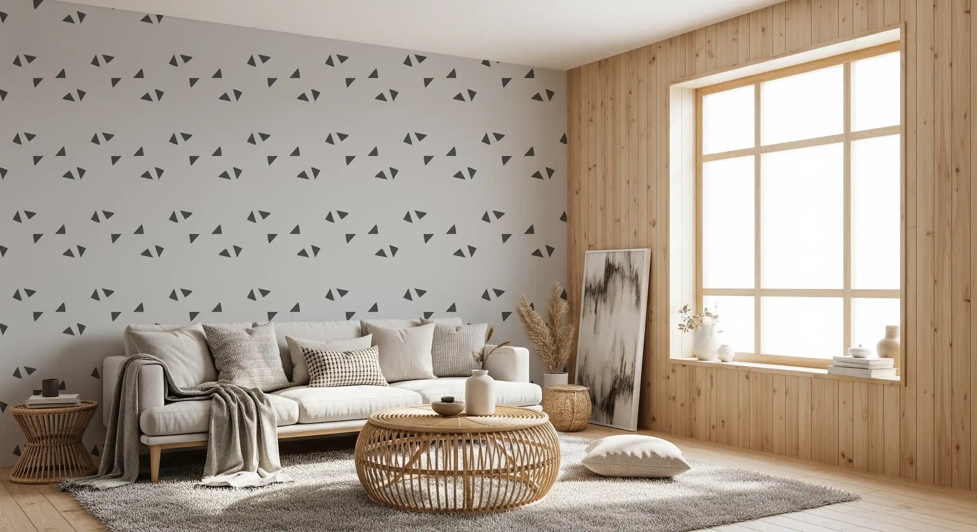 Nordic Charcoal Triangle Geometric Wallpaper⁠
