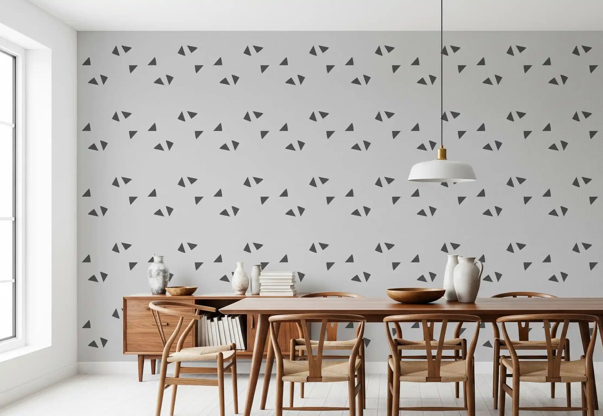 Nordic Charcoal Triangle Geometric Wallpaper⁠