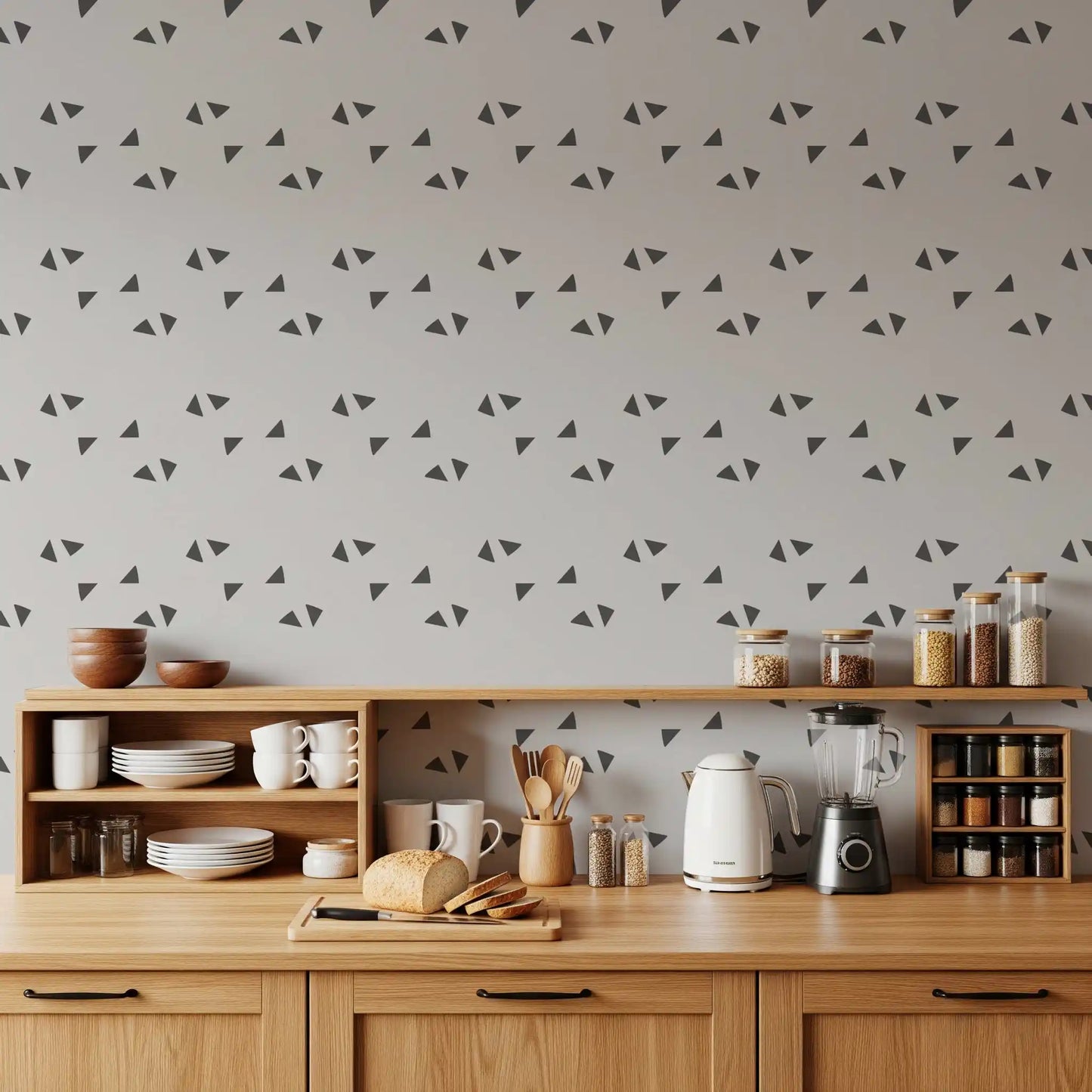 Nordic Charcoal Triangle Geometric Wallpaper⁠