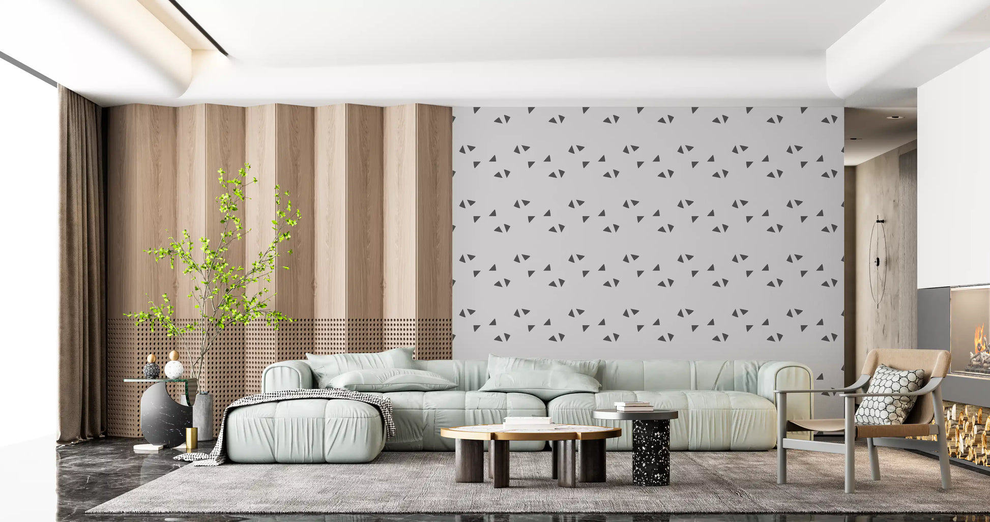 Nordic Charcoal Triangle Geometric Wallpaper⁠