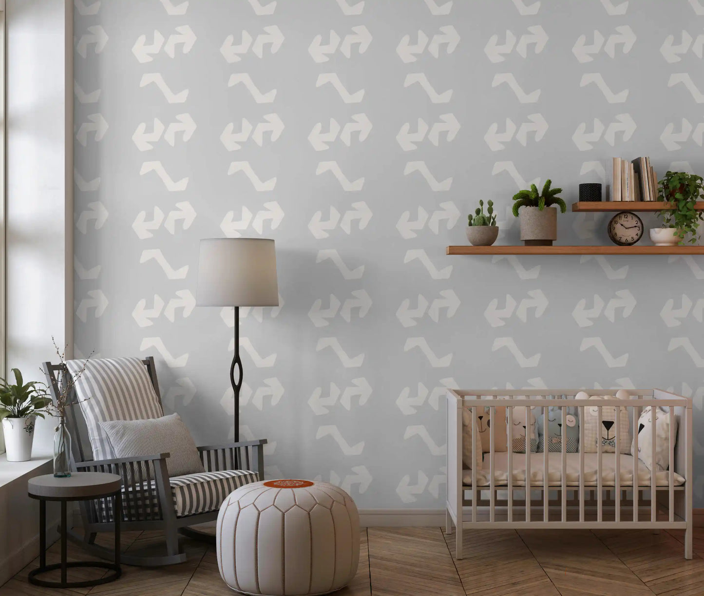 Playful Primitive Shapes on Soft Slate Wallpaper⁠