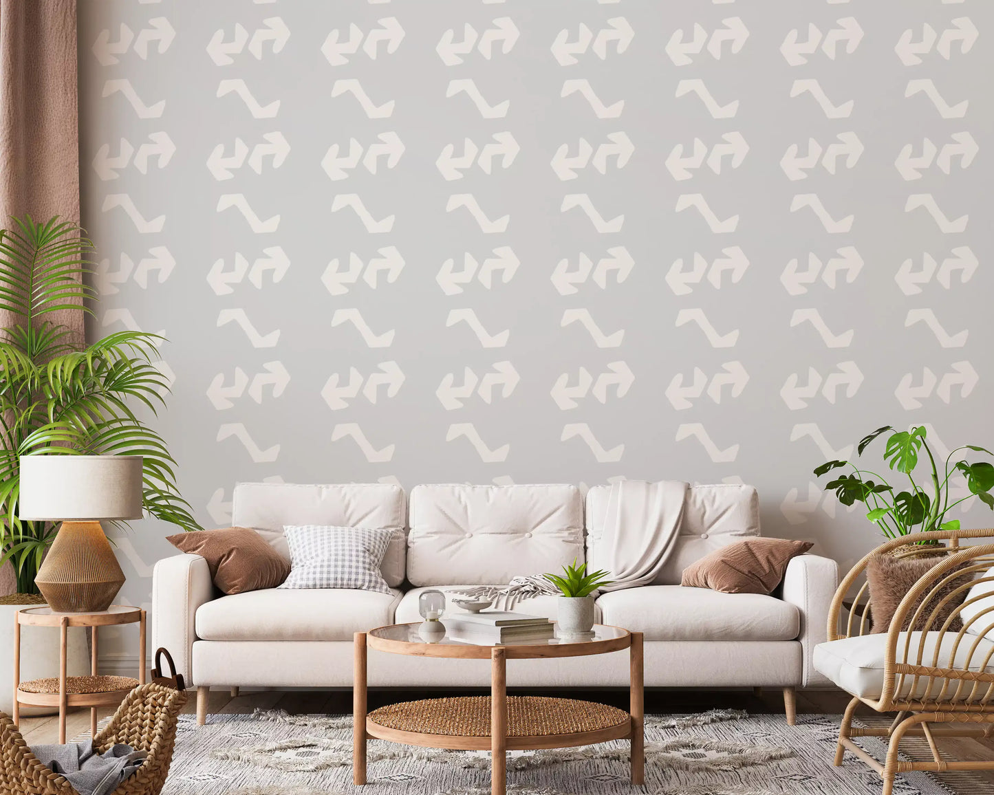 Playful Primitive Shapes on Soft Slate Wallpaper⁠