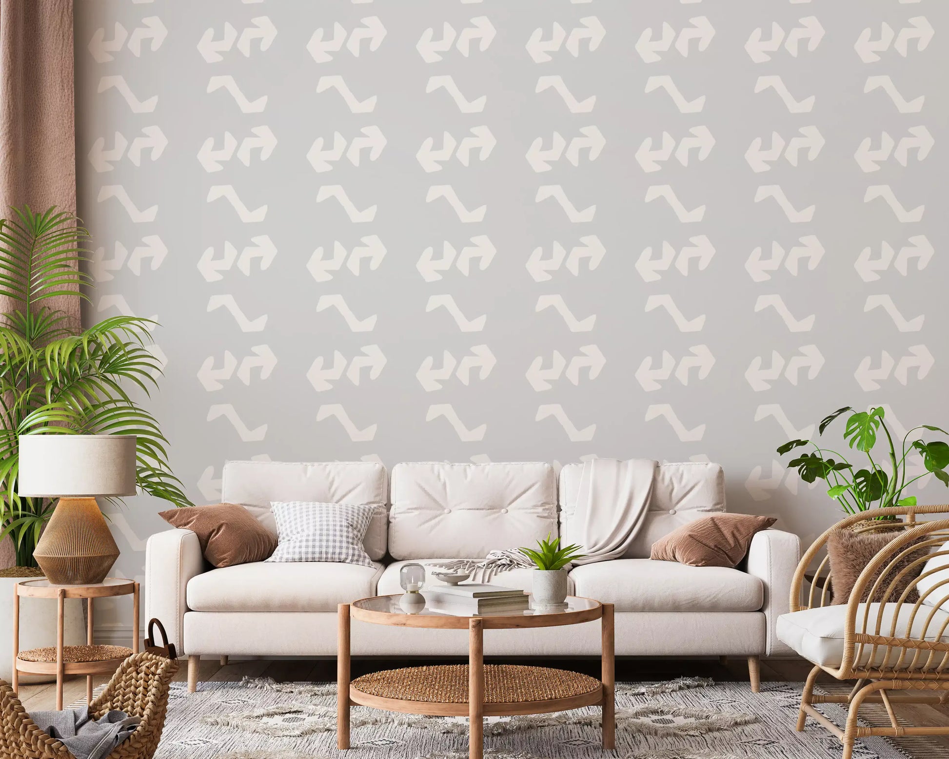 Playful Primitive Shapes on Soft Slate Wallpaper⁠