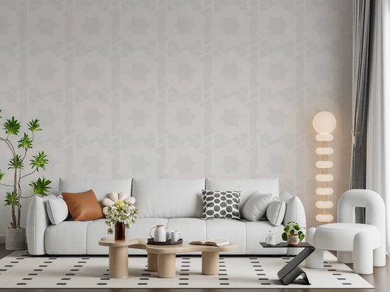 Quiet geometric star motif wallpaper in soft ivory tones for living room GD10988