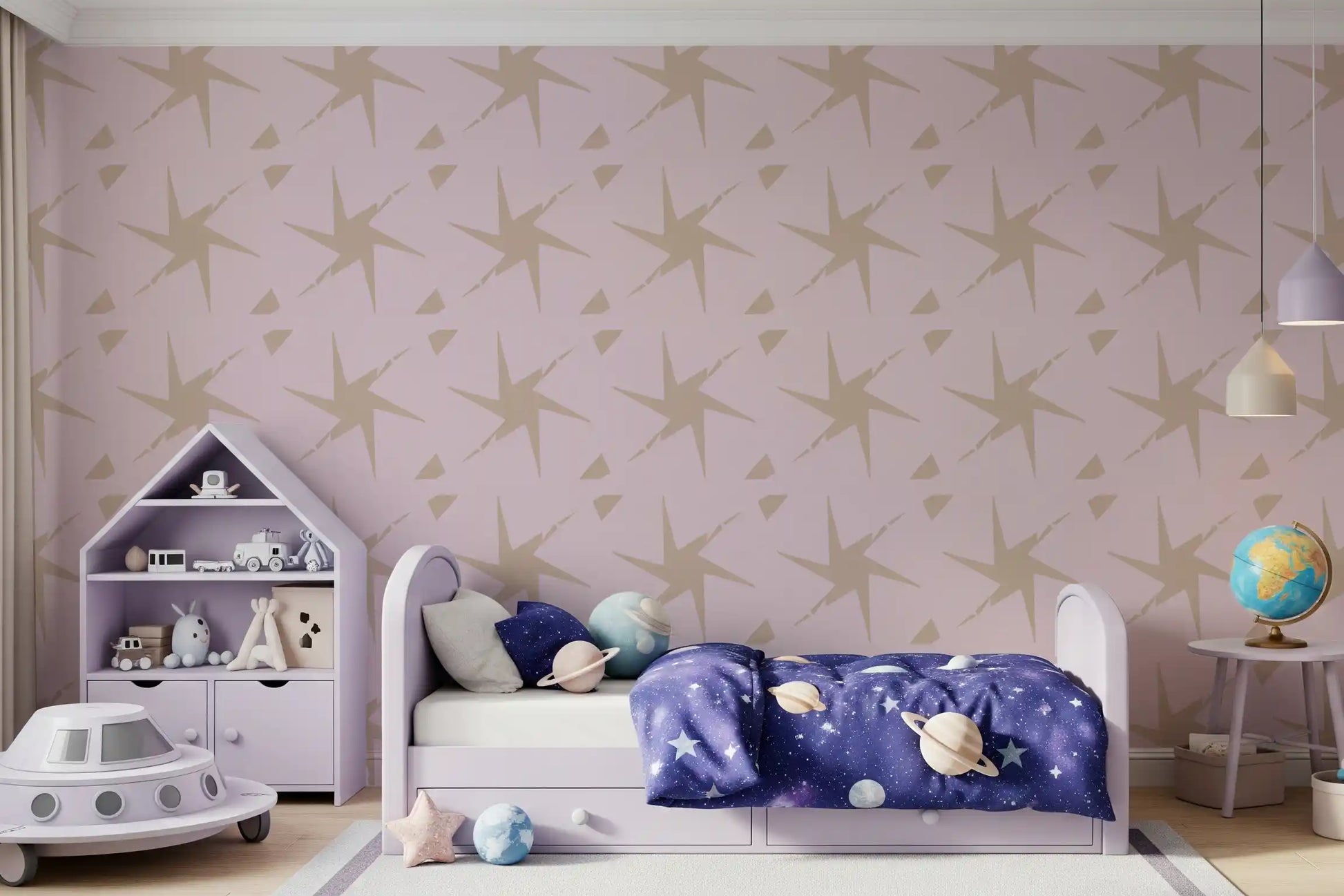Retro Starburst Pale Pink Geometric Wallpaper⁠