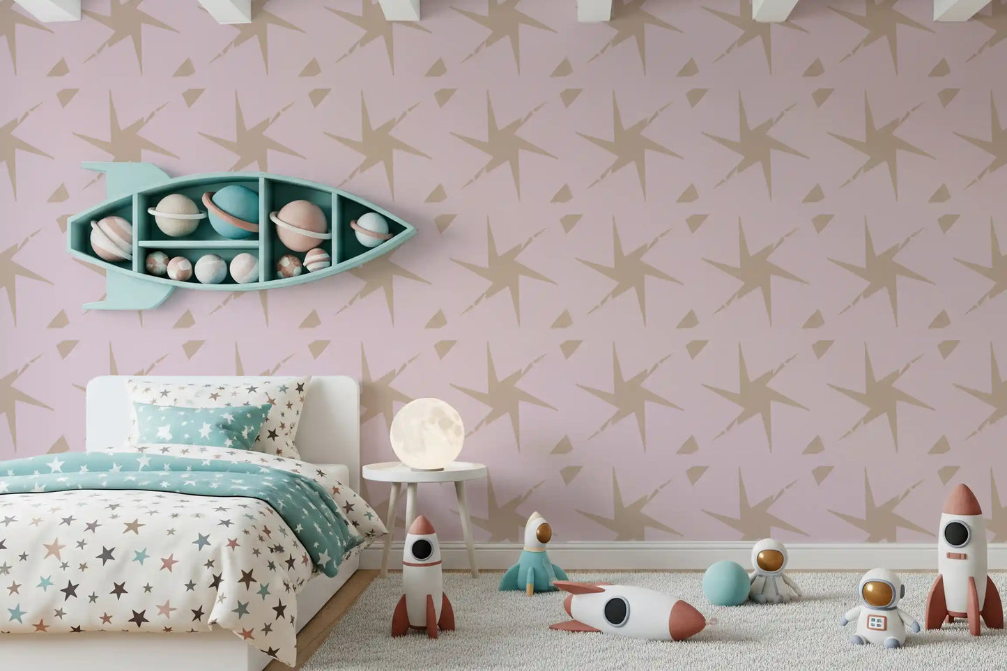 Retro Starburst Pale Pink Geometric Wallpaper⁠