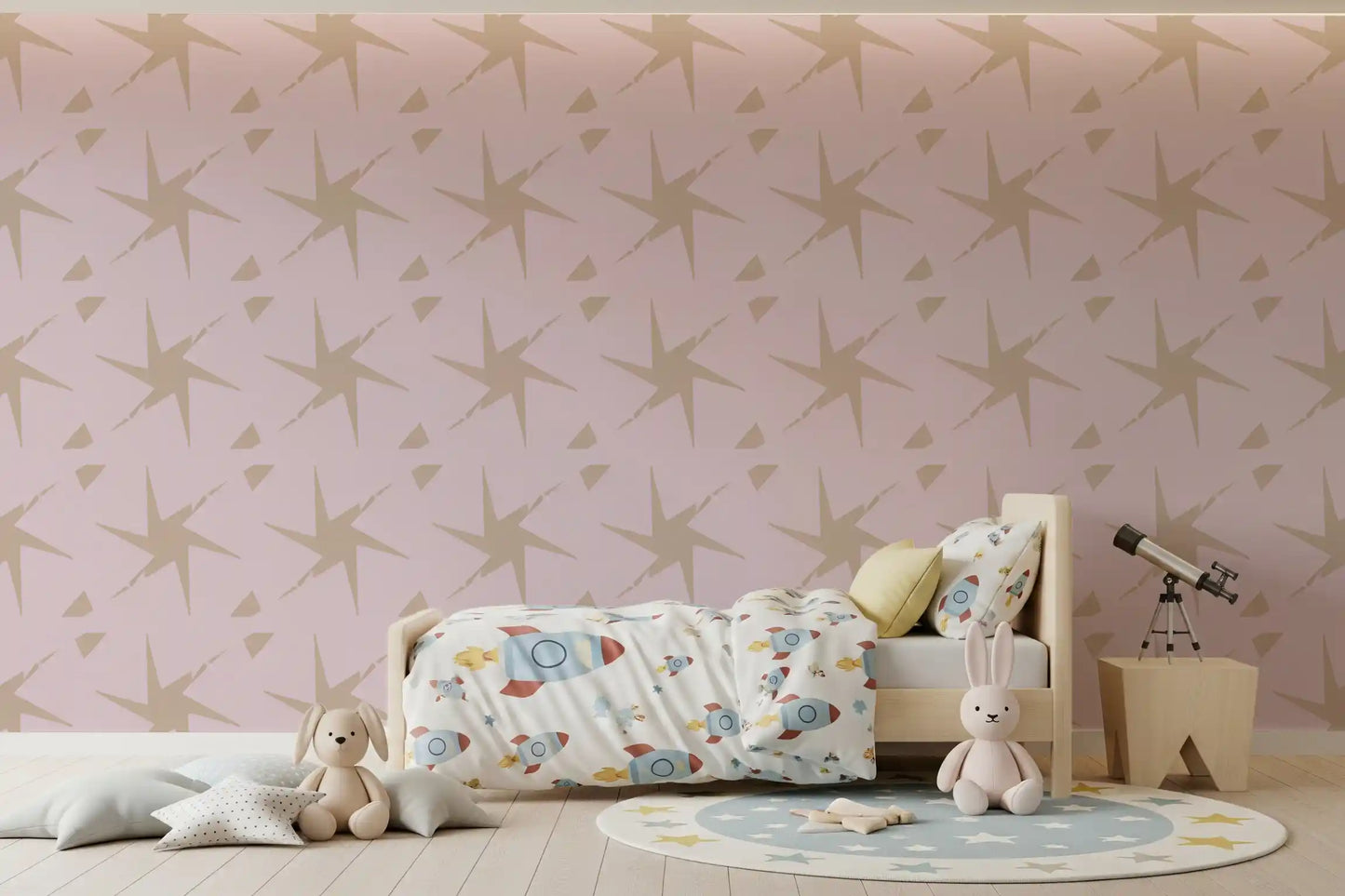 Retro Starburst Pale Pink Geometric Wallpaper⁠
