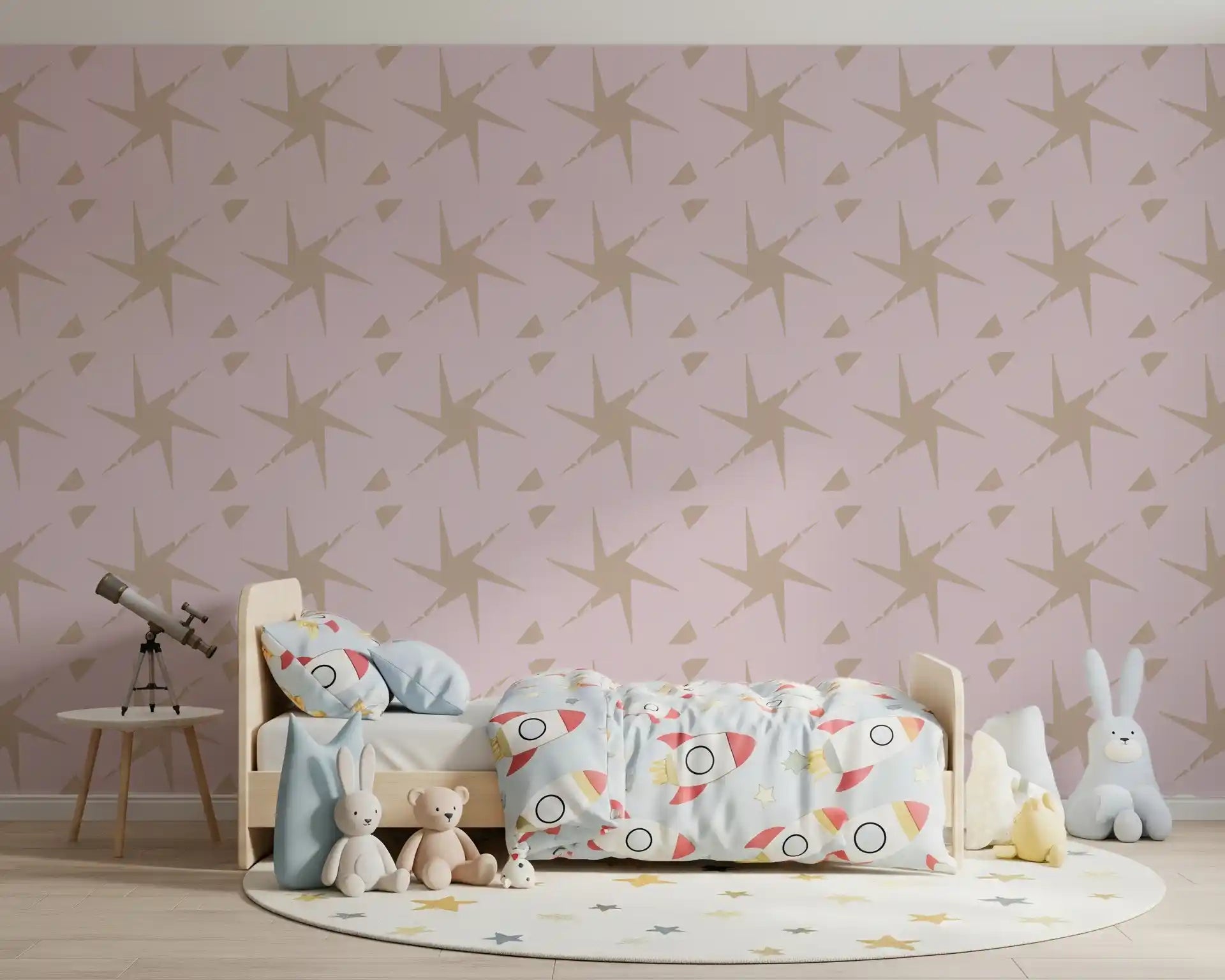 Retro starburst wallpaper in pale pink and sandy beige tones GD10989