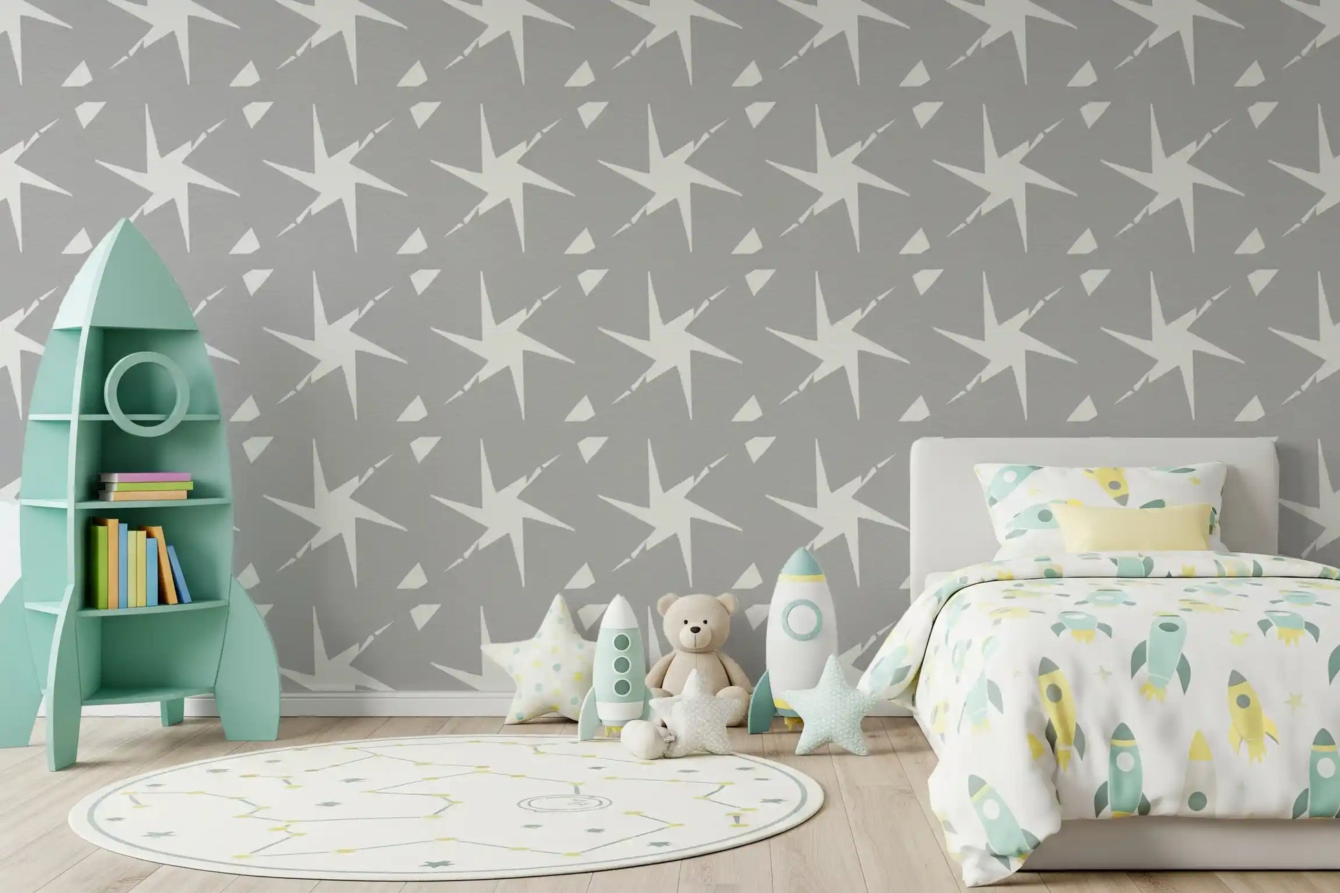 Textured Starburst Geometric Motif Wallpaper⁠