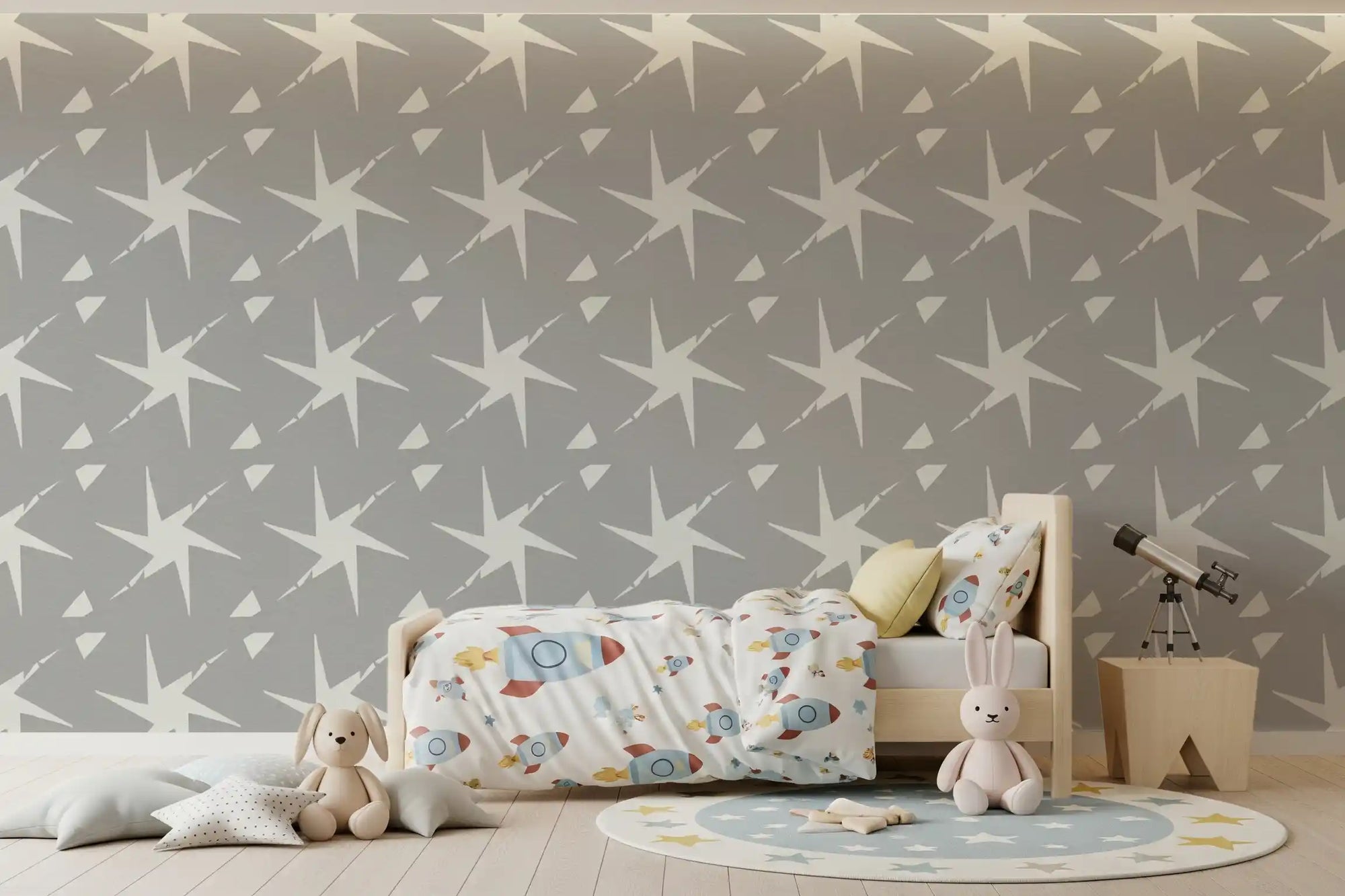 Grey and white starburst geometric motif pattern wallpaper GD10991
