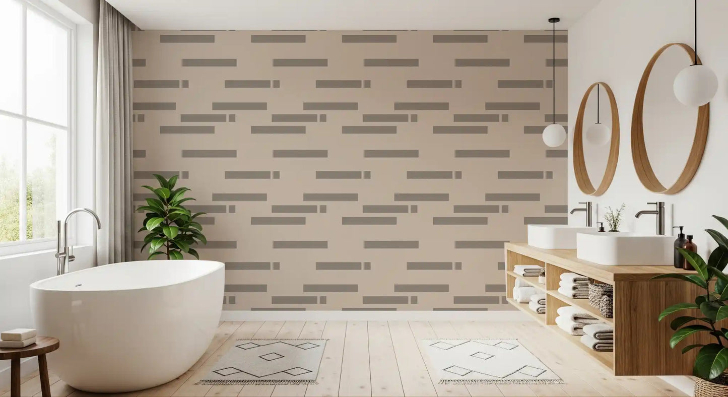 Minimalist Linear Rhythm in Taupe and Slate Wallpaper⁠