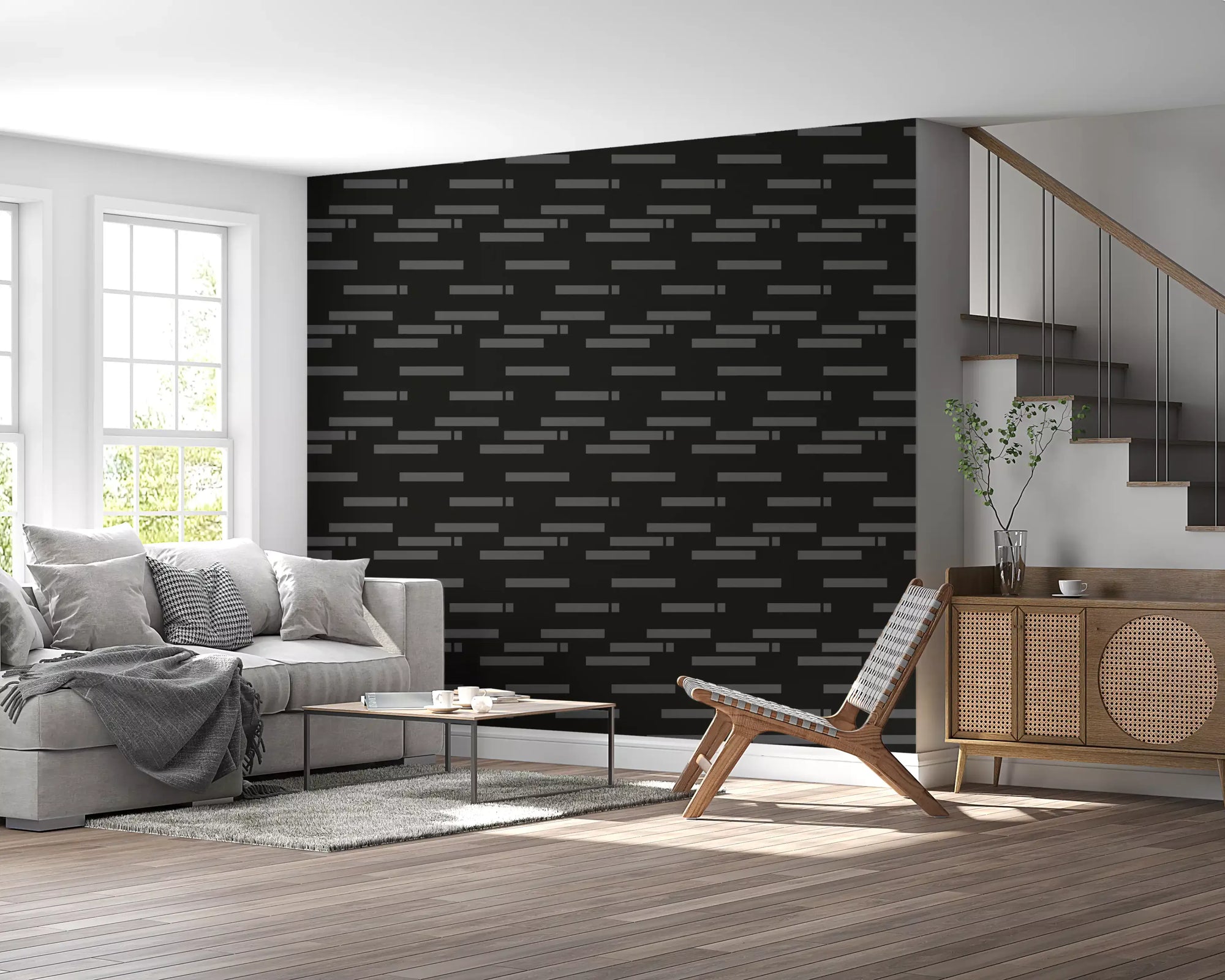 Grey rectangular bars on black background abstract brick wallpaper GD10993