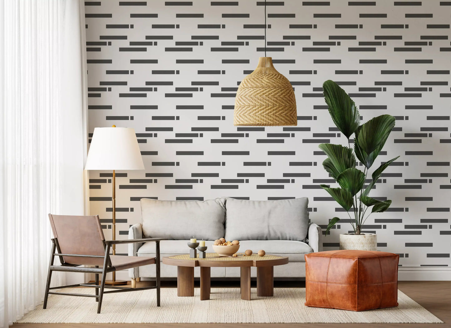 Industrial Slate Textured Linear Blocks Wallpaper⁠