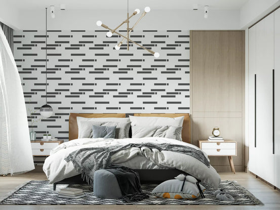 Dark charcoal horizontal blocks on white ground industrial wallpaper GD10995