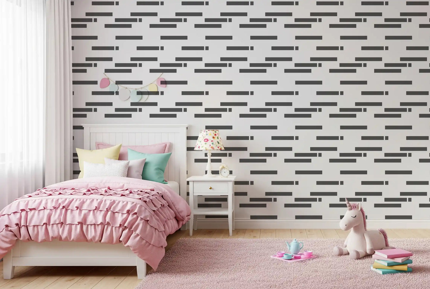 Industrial Slate Textured Linear Blocks Wallpaper⁠