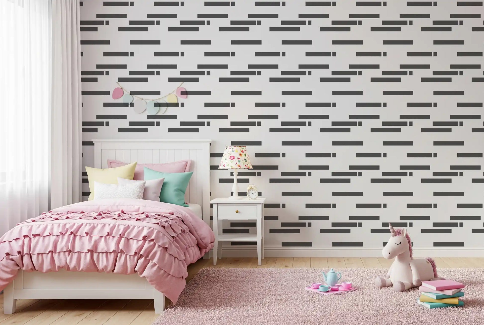 Industrial Slate Textured Linear Blocks Wallpaper⁠