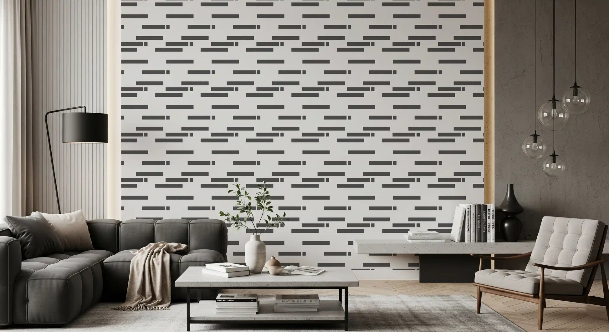 Industrial Slate Textured Linear Blocks Wallpaper⁠