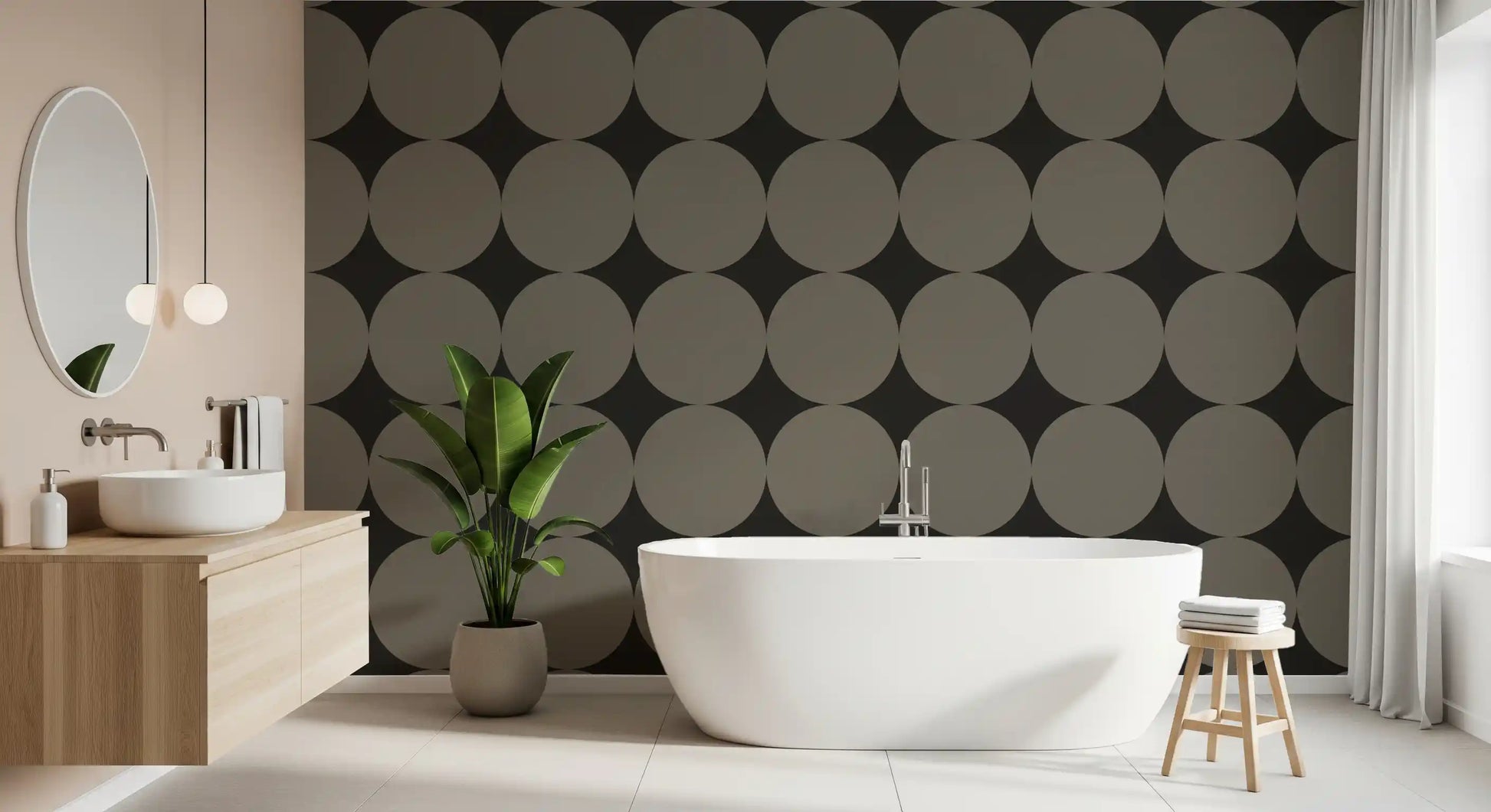 Symmetric Mid-Century Arcs and Stars Wallpaper⁠