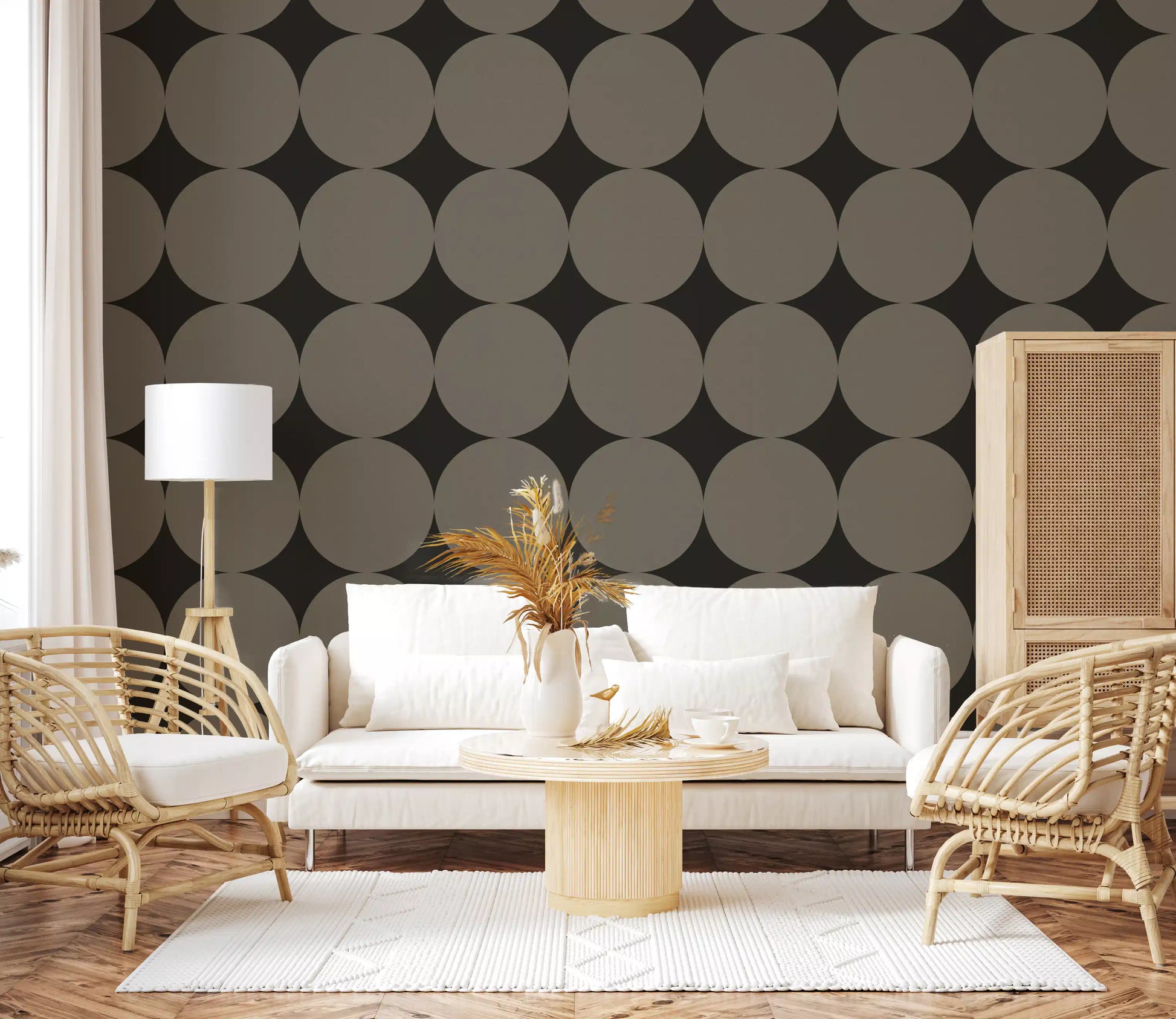 Symmetric Mid-Century Arcs and Stars Wallpaper⁠